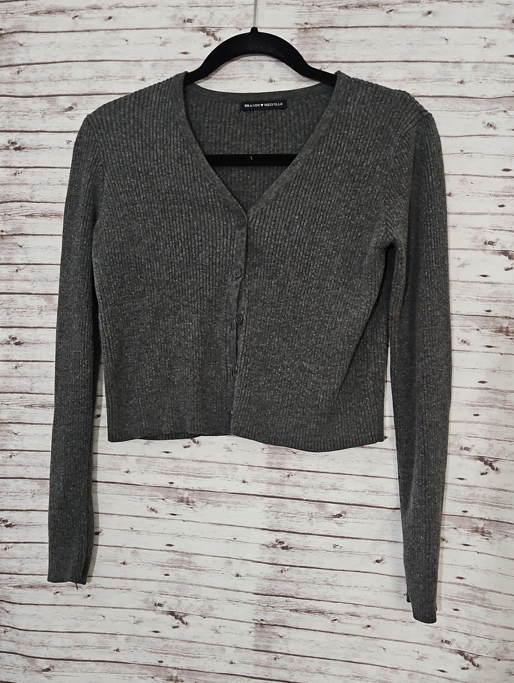 Brandy Melville Gray Ribbed V-Neck Button Crop Cardigan